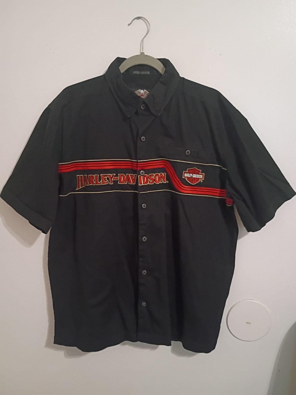 Harley-Davidson Men's Black Short Sleeve Embroidered Logo Work Shirt 2007 Sz XL